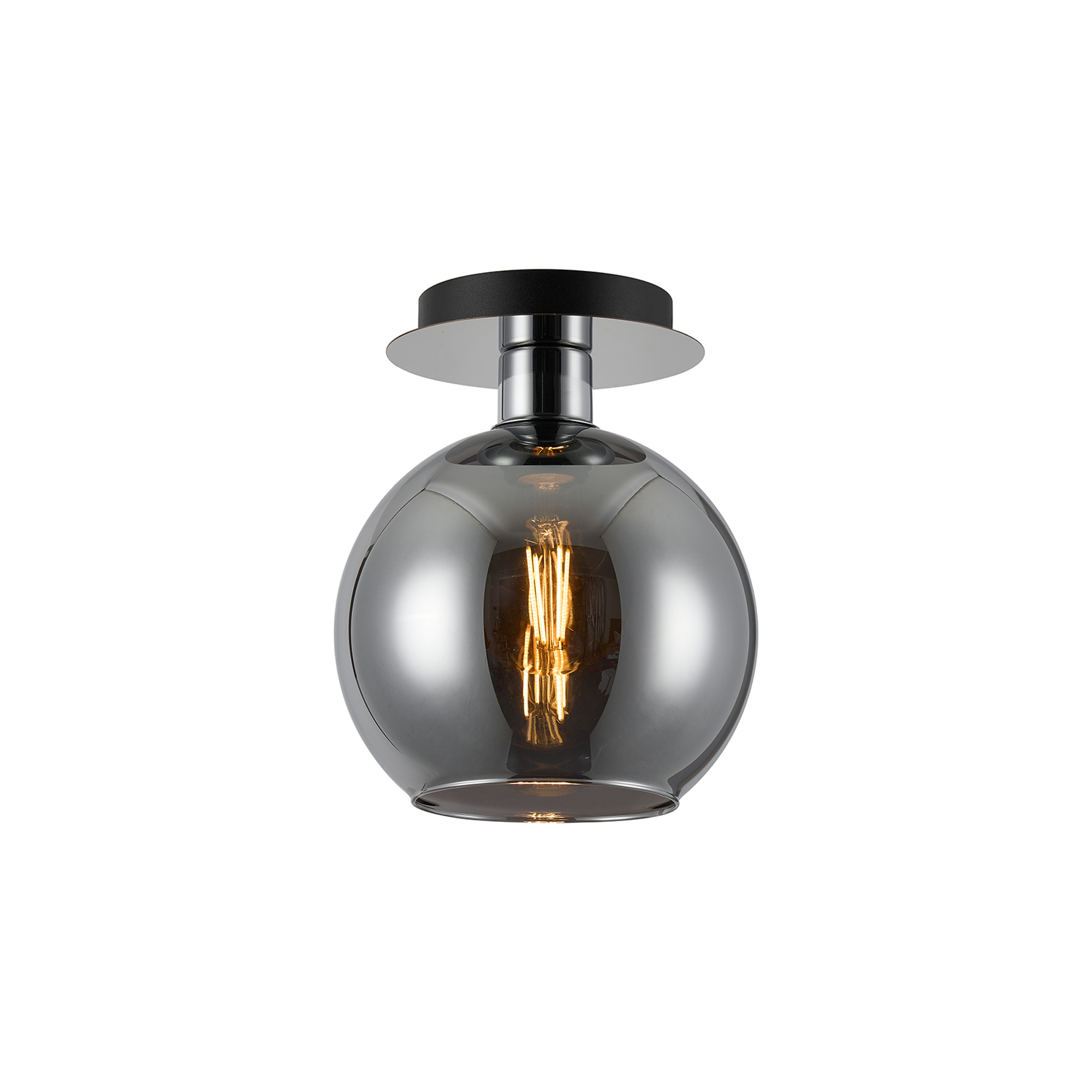 DK1333  Lori 15cm Round Ceiling Flush, 1 Light Flush Fitting E27, Polished Chrome/Chrome Open Mouth Round Globe Shades